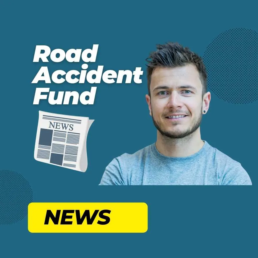 Smiling man with a newspaper icon, representing the latest updates in 'Road Accident Fund News'.