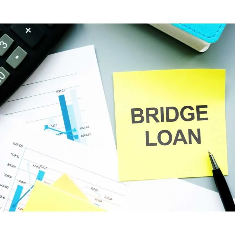 Bridge loan concept with financial documents and calculator