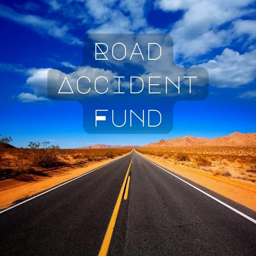Road stretching into the distance with Road Accident Fund text overlay