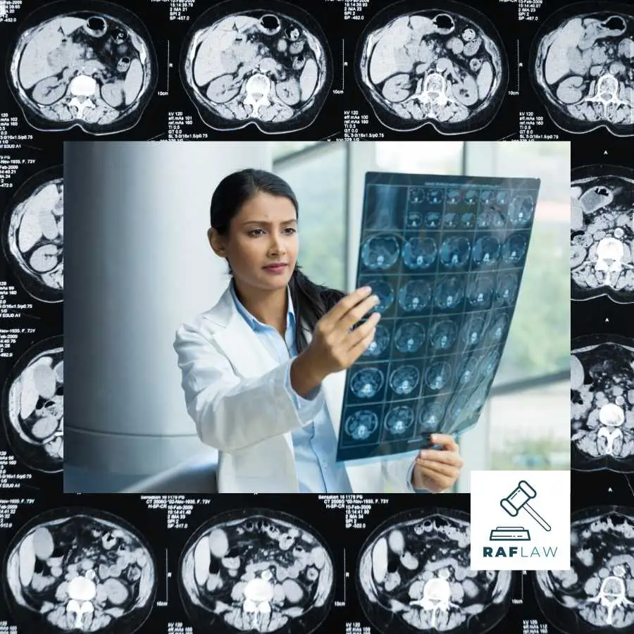 Radiologist examining a series of CT scans.