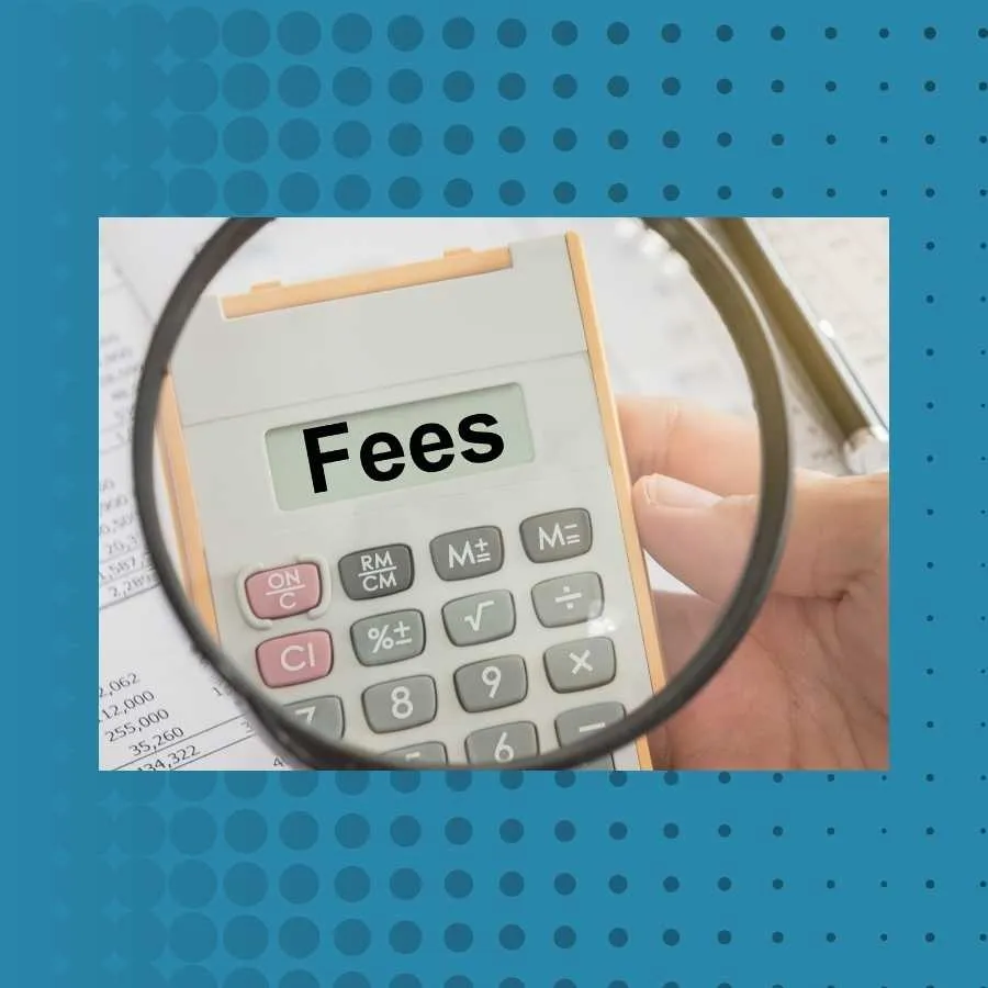 Calculator Displaying 'Fees' Under Magnifying Glass