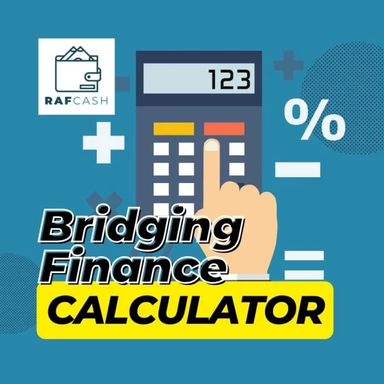 Interactive Bridging Finance Calculator Interface with RAF CASH Logo