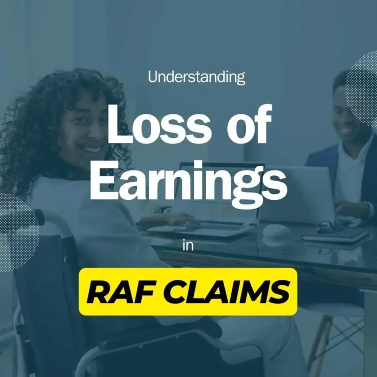 Graphic banner illustrating 'Understanding Loss of Earnings in RAF Claims' with a smiling woman in a wheelchair and a man working on a laptop.