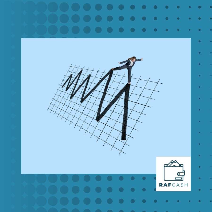 Businesswoman on a graph showing fluctuating success, symbolizing the ups and downs of managing a law firm's finances.