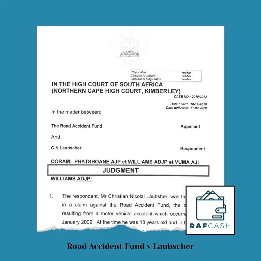 Cover page of the court judgment for Road Accident Fund v Laubscher case