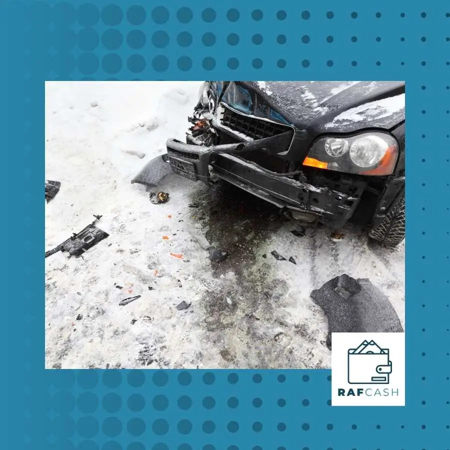 Damaged car in snow illustrating potential road accident covered by RAF