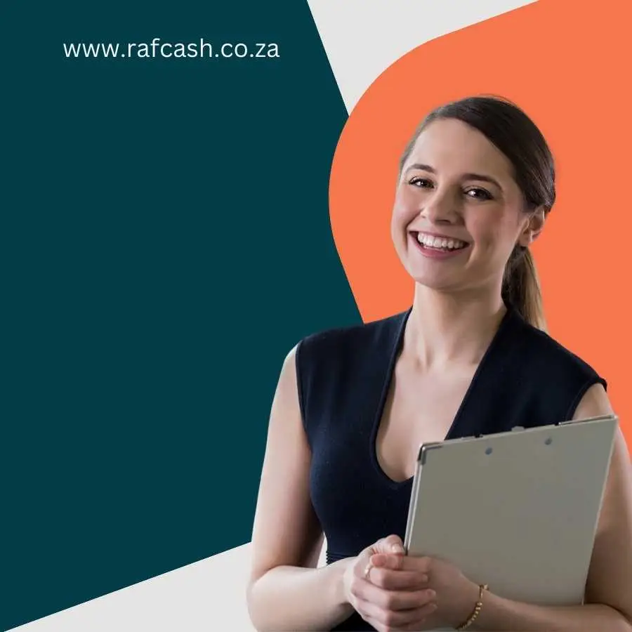 Professional administrative woman smiling with clipboard, representing RAF Cash services