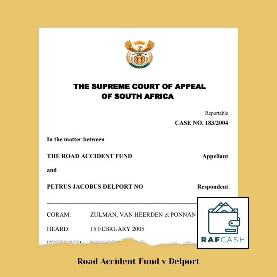 Cover of Supreme Court of Appeal judgment document for Road Accident Fund v Delport