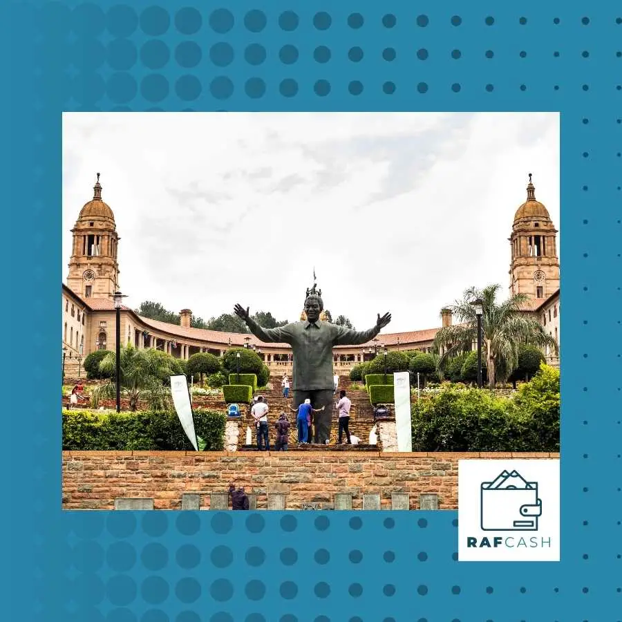 South African Parliament Building with Statue Embracing Diversity and Justice