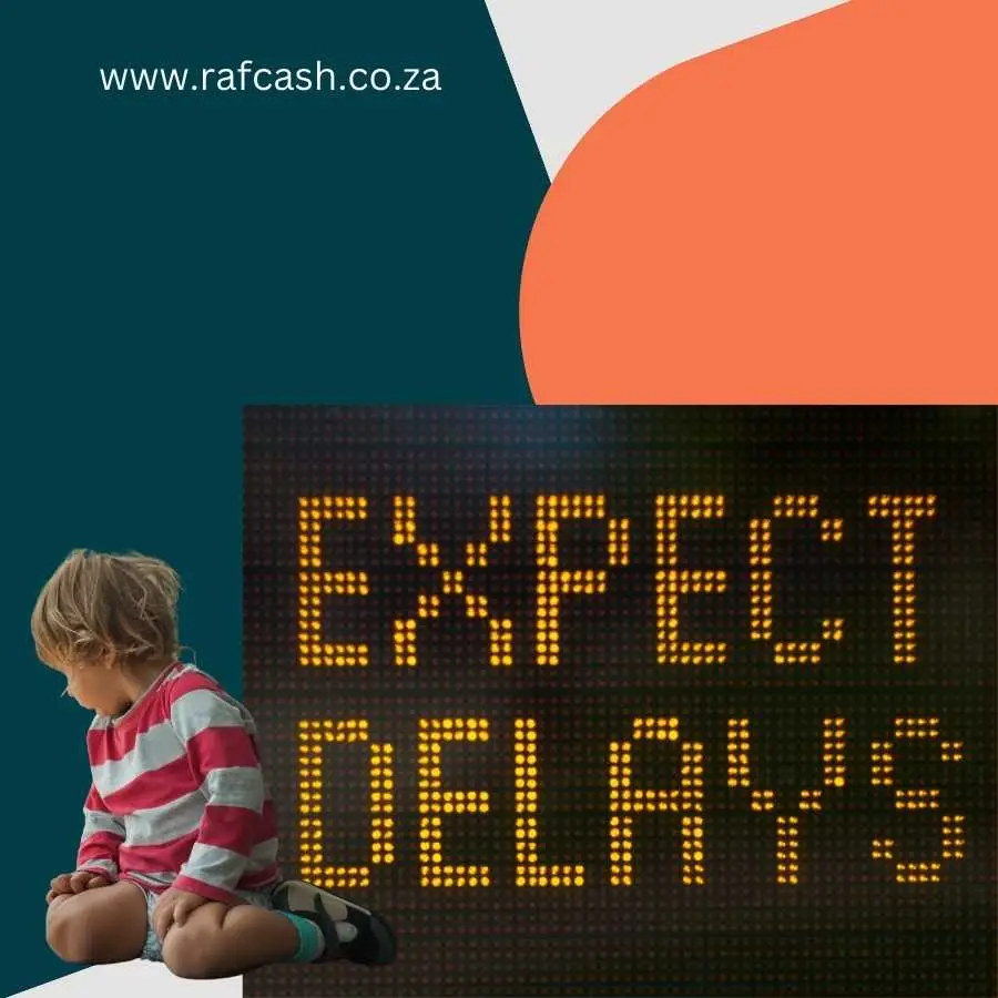 Child sitting near Expect Delays sign, metaphor for RAF Cash claim process