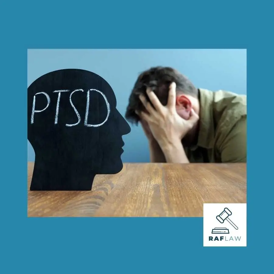 Representation of PTSD awareness with distressed individual, related to RAF Law claims for psychological trauma post-accident.