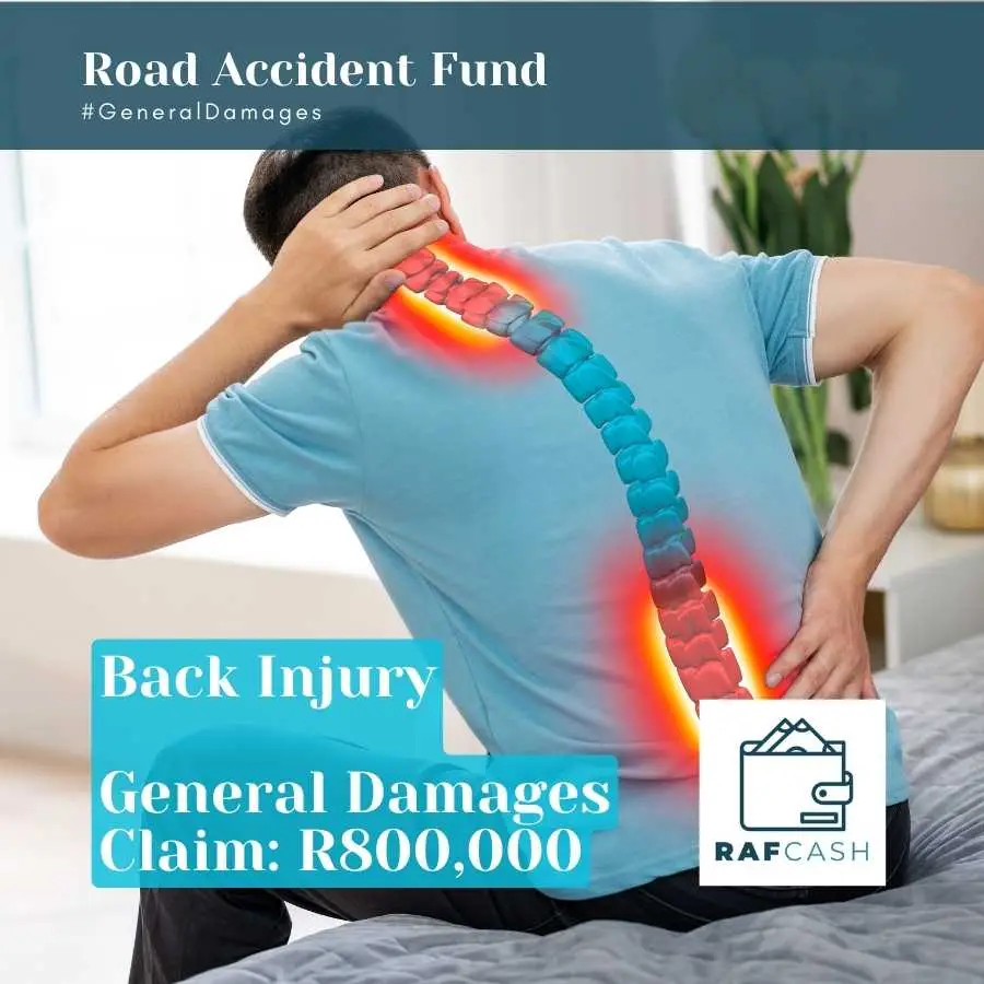 Man with back pain illustrated by highlighted spine, indicating a significant general damages claim with the Road Accident Fund