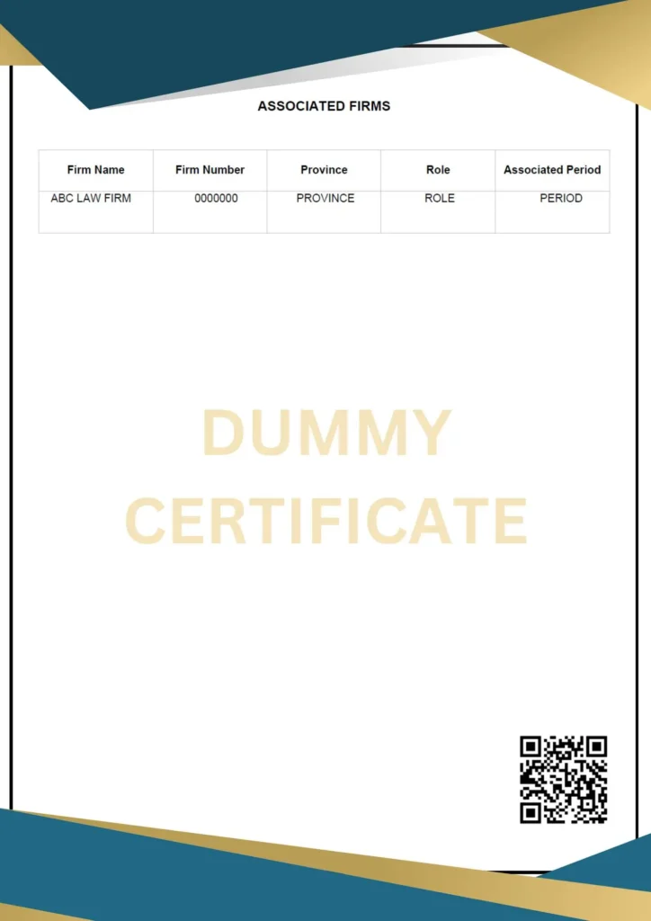 Example of a Fidelity Fund Certificate for legal practitioners.