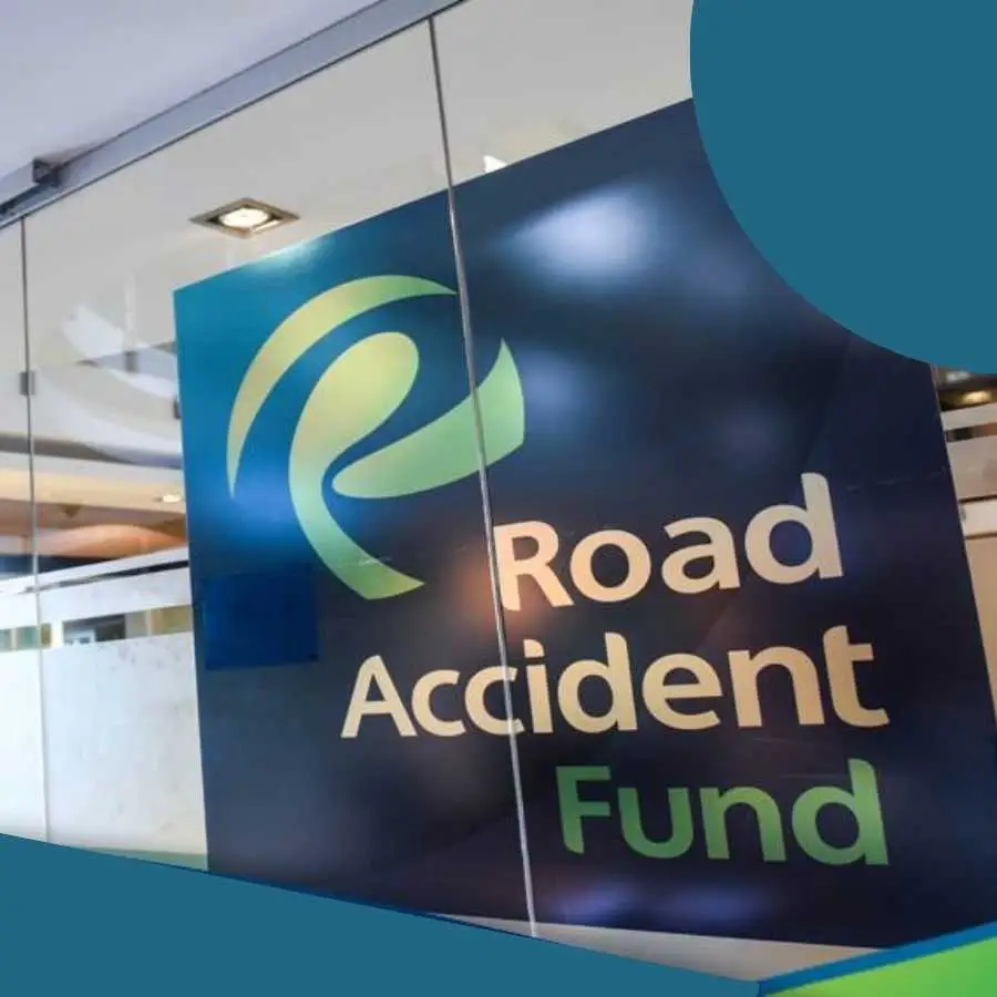 The Road Accident Fund logo displayed inside a modern office space.