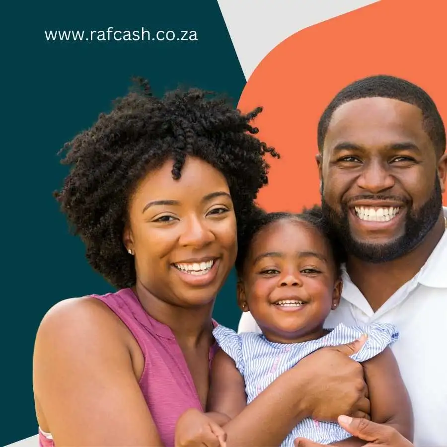 Happy African family with a young child smiling, symbolizing the protection and support provided by the Road Accident Fund