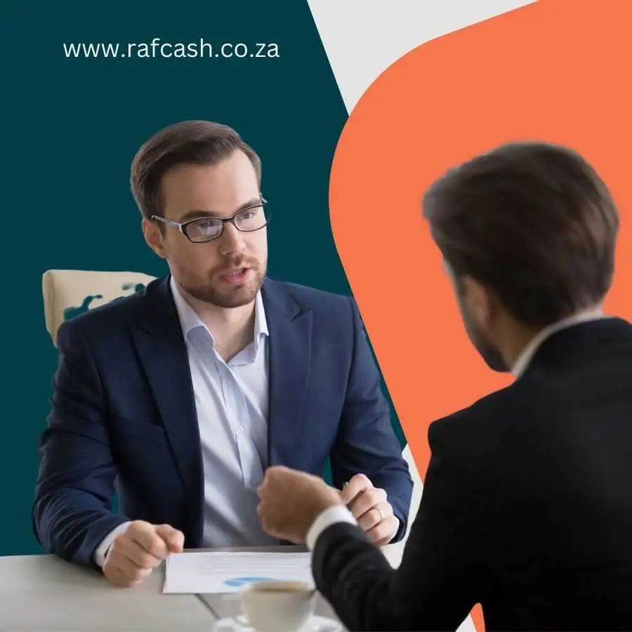 Two businessmen discussing documents at a meeting, highlighting professional consultation