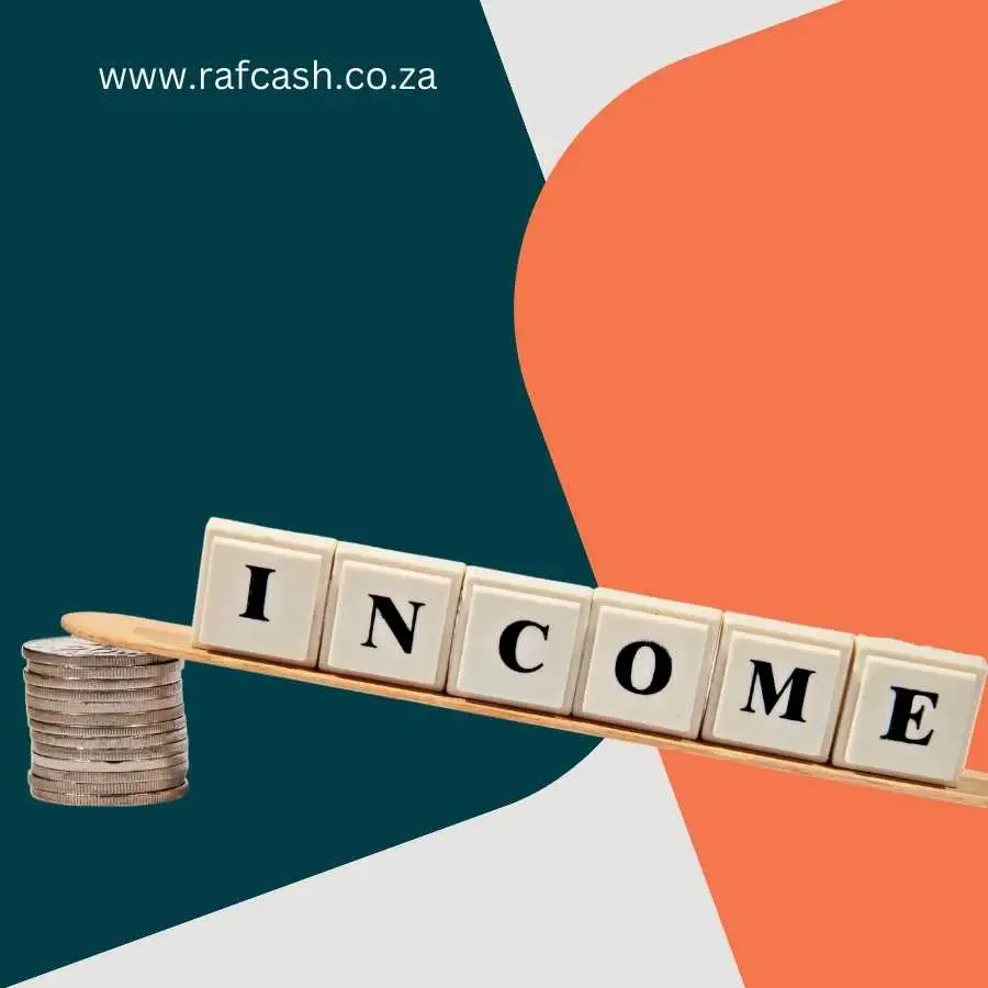 Income balance concept with coins and scrabble tiles spelling out INCOME on RAF Cash website backdrop