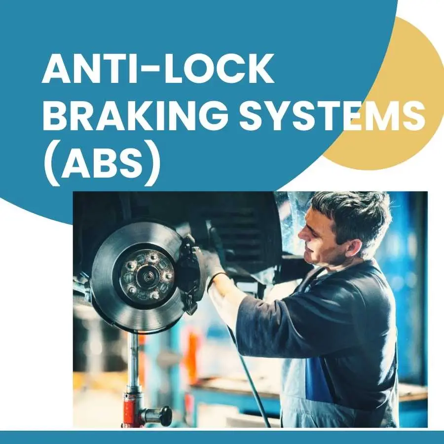 Mechanic installing anti-lock braking system (ABS) in a vehicle