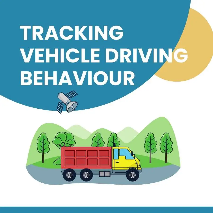 Illustrated graphic of a satellite tracking a vehicle for driving behavior analysis