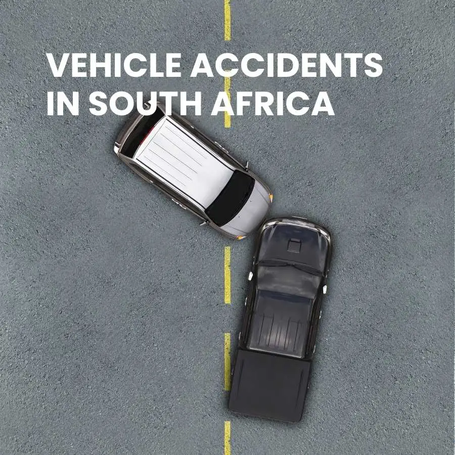 Overhead view of a car accident on a road in South Africa