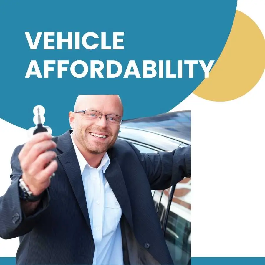 Smiling man holding car keys, symbolizing vehicle affordability