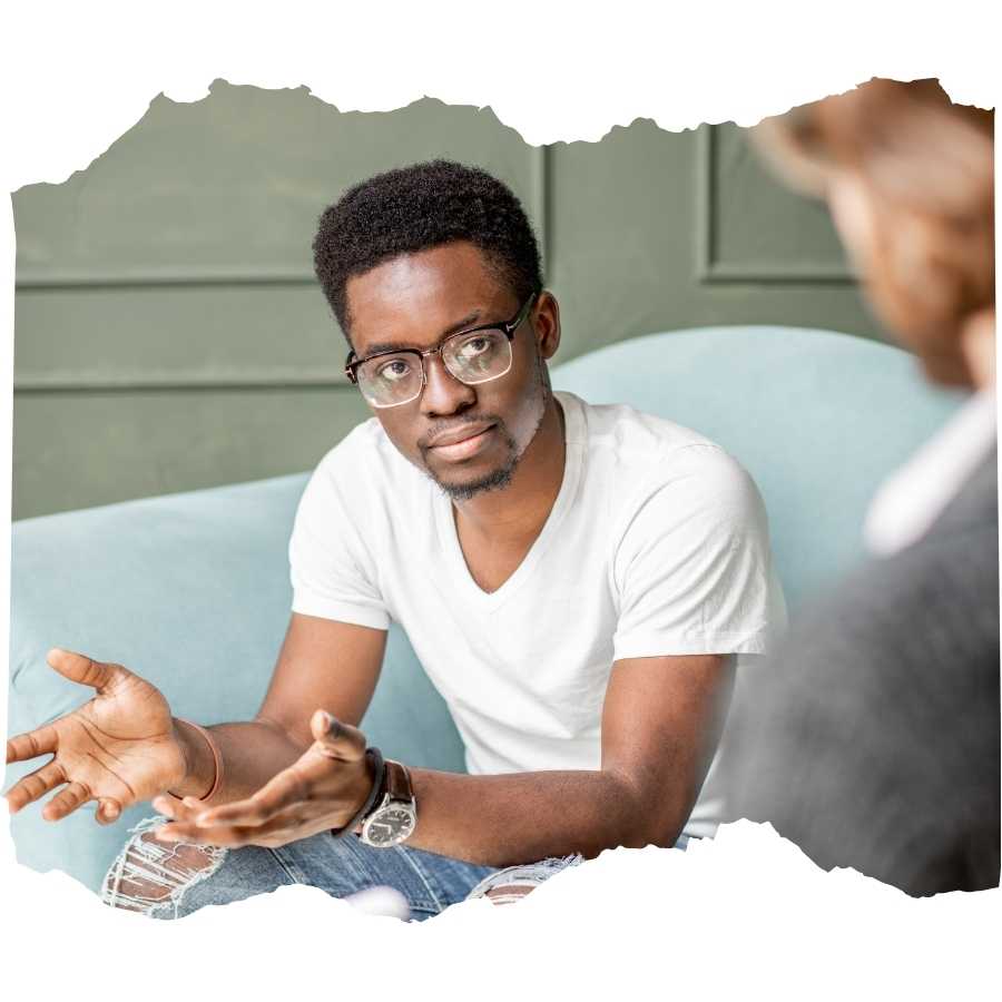 Engaged young man discussing during a professional consultation