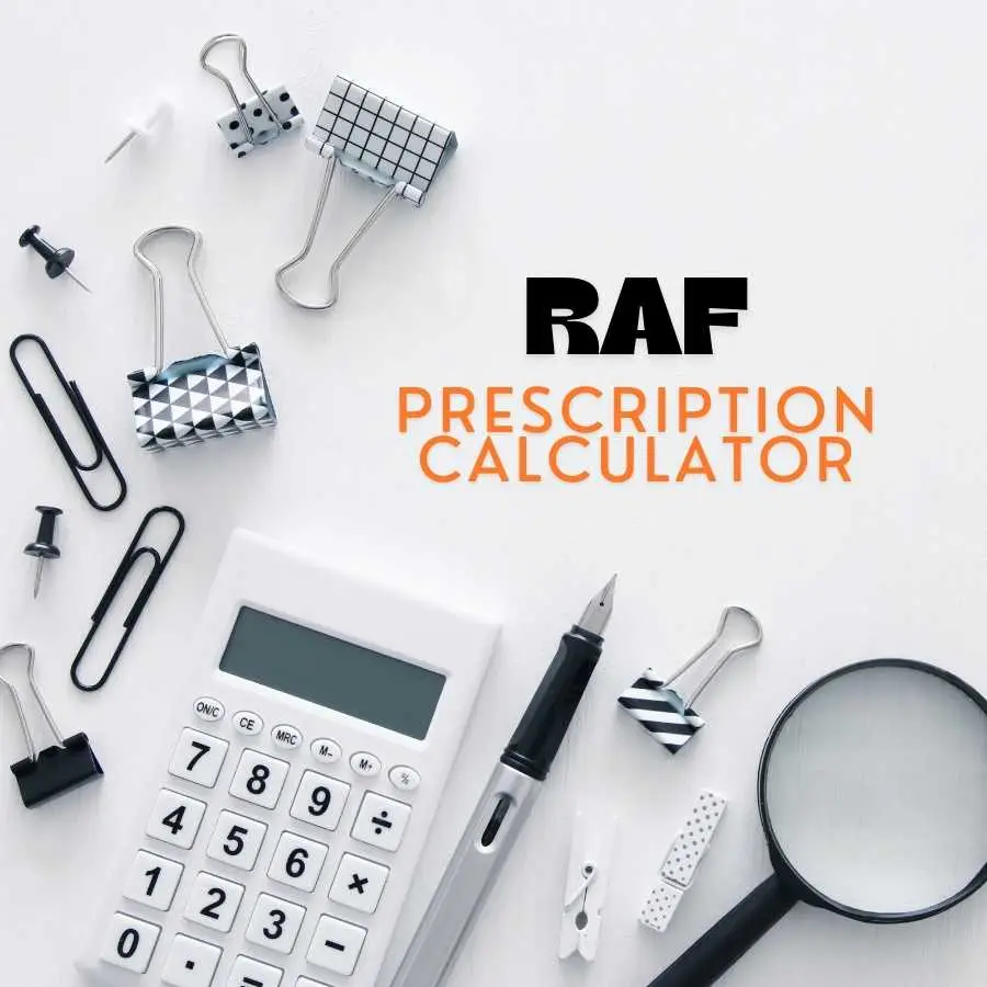 Tools and calculator representing the RAF Prescription Calculator for checking claim validity