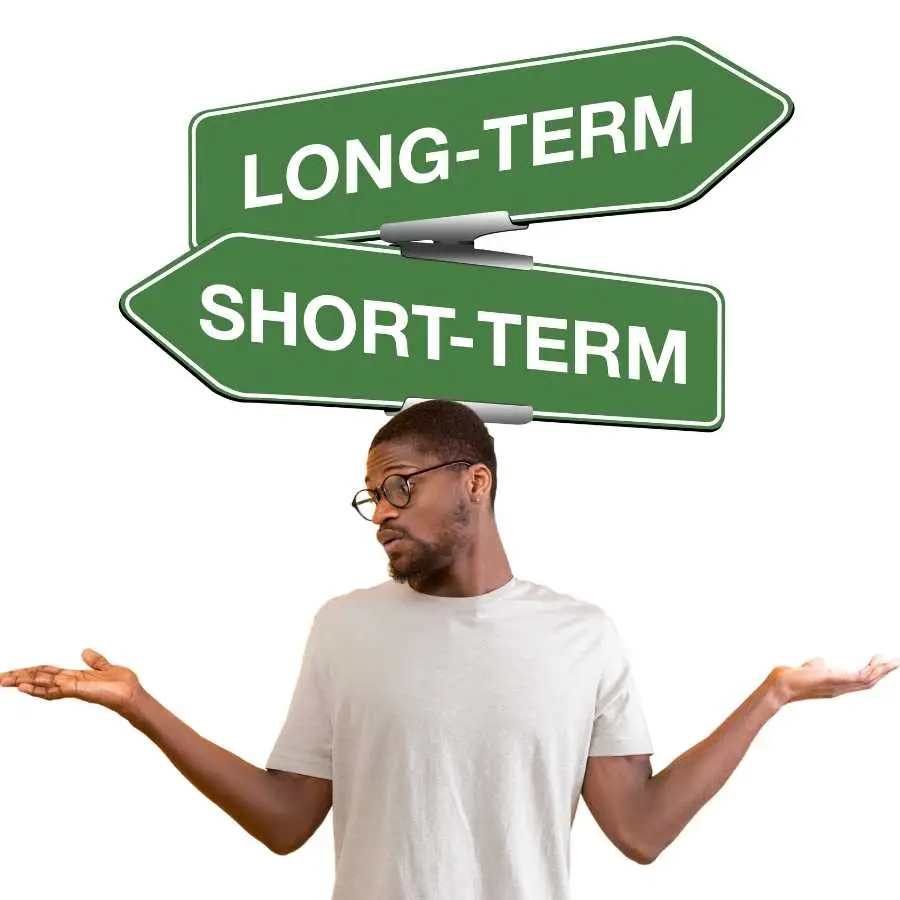 Man deciding between long-term and short-term options