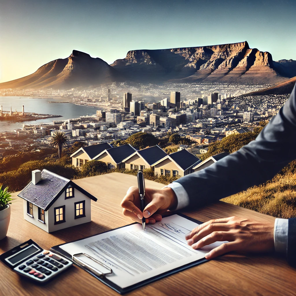 Scenic view of Cape Town with Table Mountain and a person signing documents