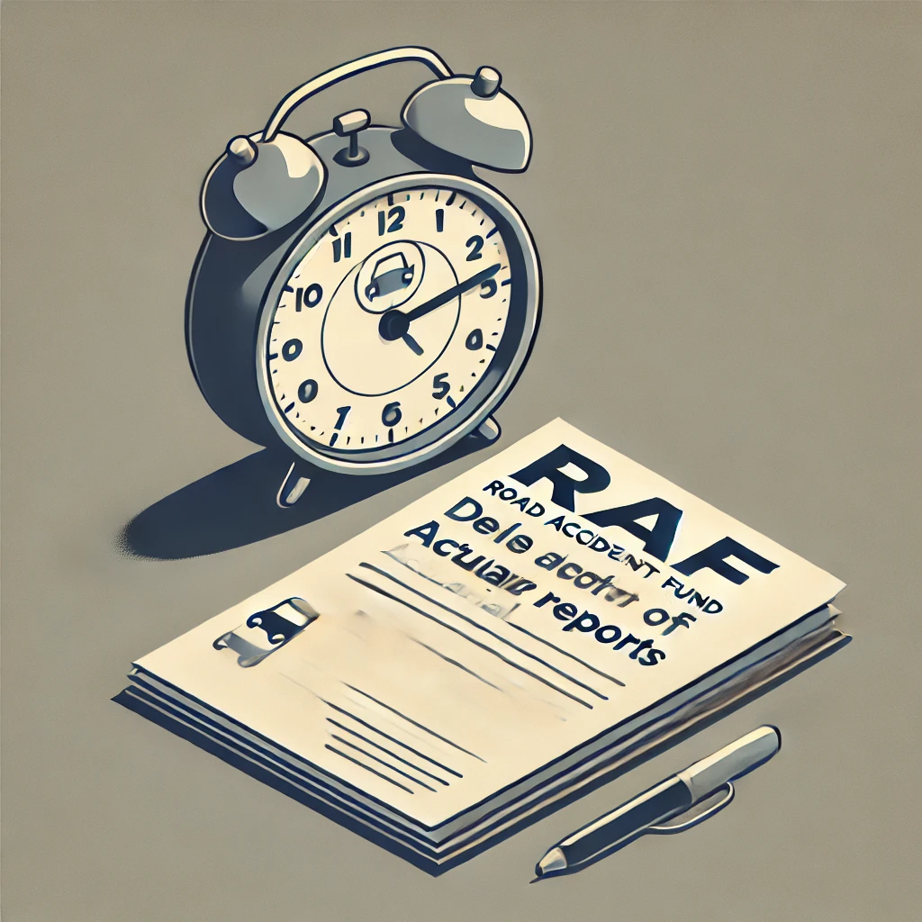 Minimalist image of a clock alongside a document representing delays in the preparation of RAF Actuarial Reports.