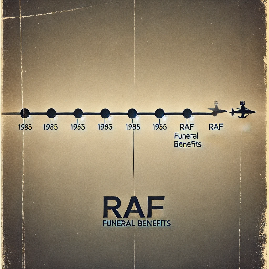 Minimalist dull-colored image of a timeline representing the historical evolution of RAF Funeral Benefits in South Africa.