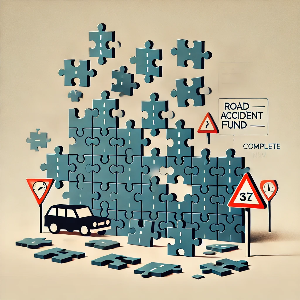 Minimalist image of a partially assembled puzzle representing the complexity of navigating a Road Accident Fund (RAF) claim.