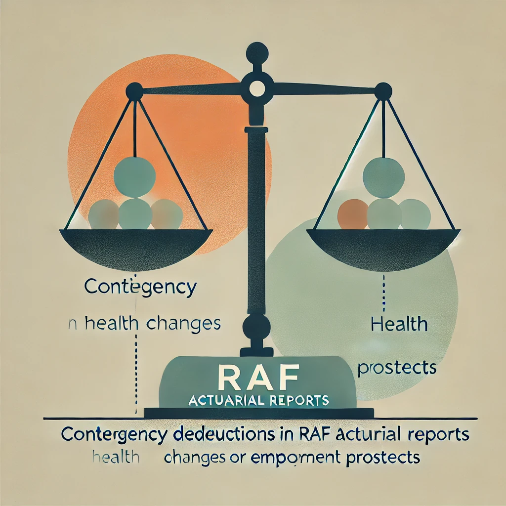 Minimalist image of scales representing contingency deductions in RAF Actuarial Reports.